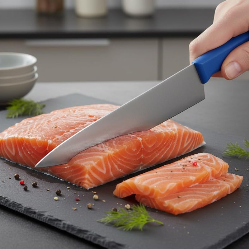 Kitchen Master 8 Inch Stainless Steel Professional Chef Knife with Blue Handle - Image 4